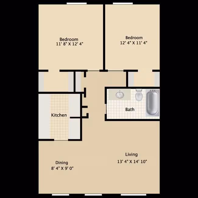 2 Beds • 1 Bath 109 floor plan
